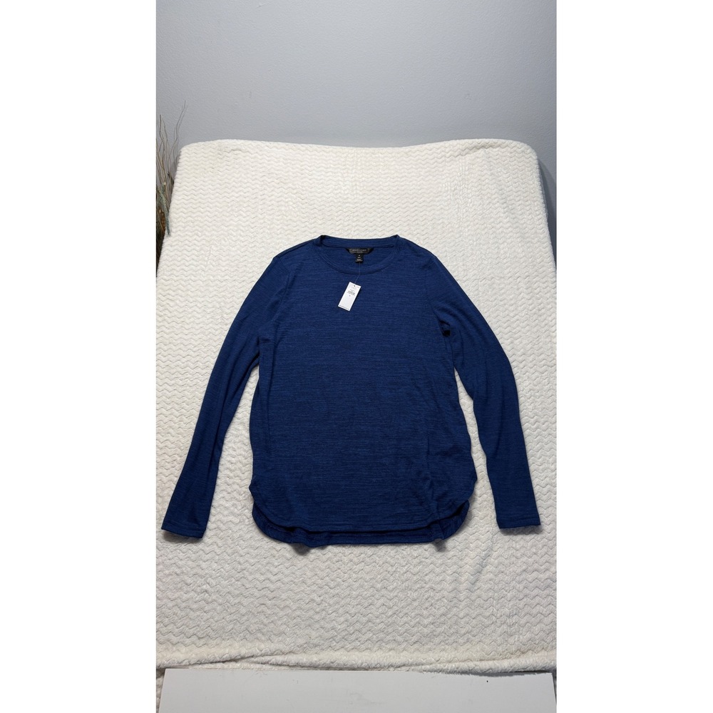 Banana Republic Luxespun Blue Heather Long Sleeve Crew Neck Curved Hem Top M NEW